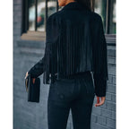 Fashion Winter Jacket Women Y2k Fringed Hem Tassel Cardigan Crop Topsr Jacket Suede Leather Jacket Vintage Streetwear Cool Coat