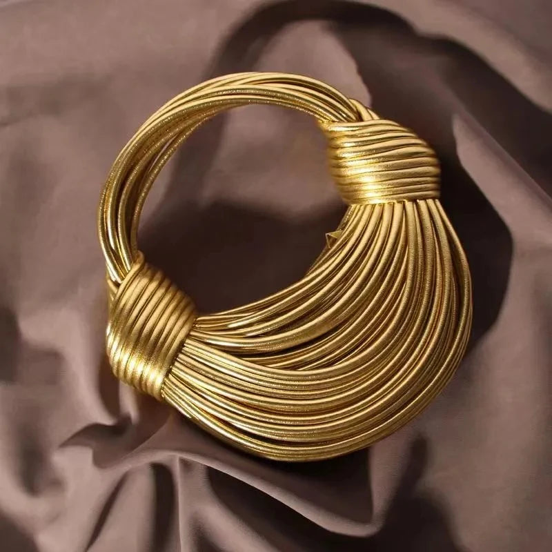 Women 2025 New Gold Luxury Designer Brand Handwoven Noodle Bags Rope Knotted Pulled Hobo Silver Evening Clutch Chic