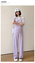 Maternity Clothings Maternity Wide Leg Pregnancy Pants Wear Trousers with Vertical Stripes Clothes for Pregnant Women