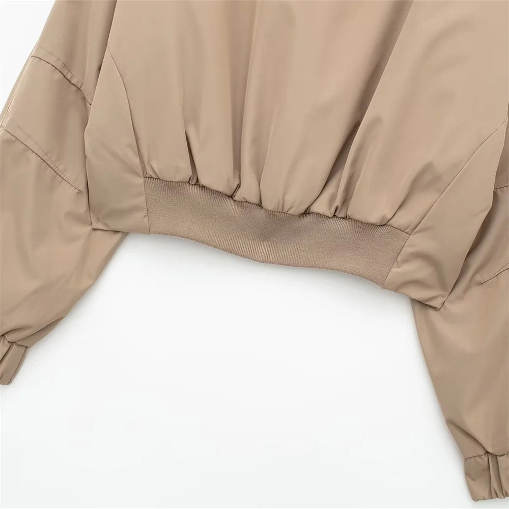 Autumn New Product Women's Stand up Collar Hoodie Long Sleeve Zipper Decoration workwear Style Short Jacket Coat