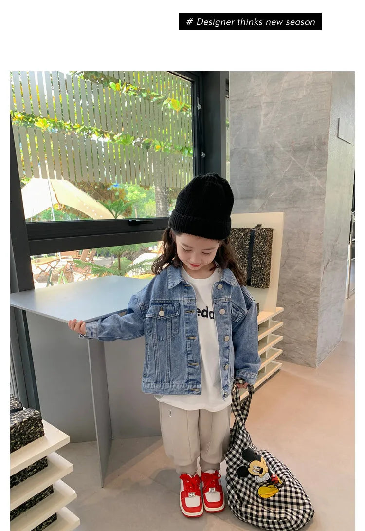 Girl Denim Jacket Spring and Autumn Children's Casual Jeans Clothes Little Girl Baby Denim Coat
