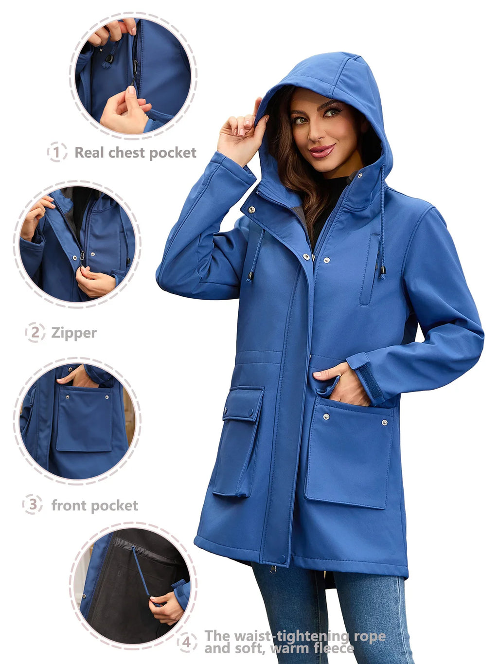 Waterproof Autumn Women's Mountaineering Coat Solid Big Pockets Hooded Loosse Female's Jacket Windproof Thermal outwear For Lady