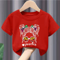 Girls Cartoon The Girl with The Glasses Short Sleeve T-shirt Casual Fashion for Children Kids Clothes Tops
