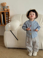 2025 Fall New Toddler Kids Pants Cotton Cartoon Embroidered Harem Pants Baby Boy Casual Striped Denim Baggy Trousers