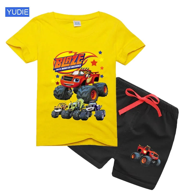 boys shirt  Baby Boy Clothes Set Cartoon Blazing Speed Cars Monster Machines
