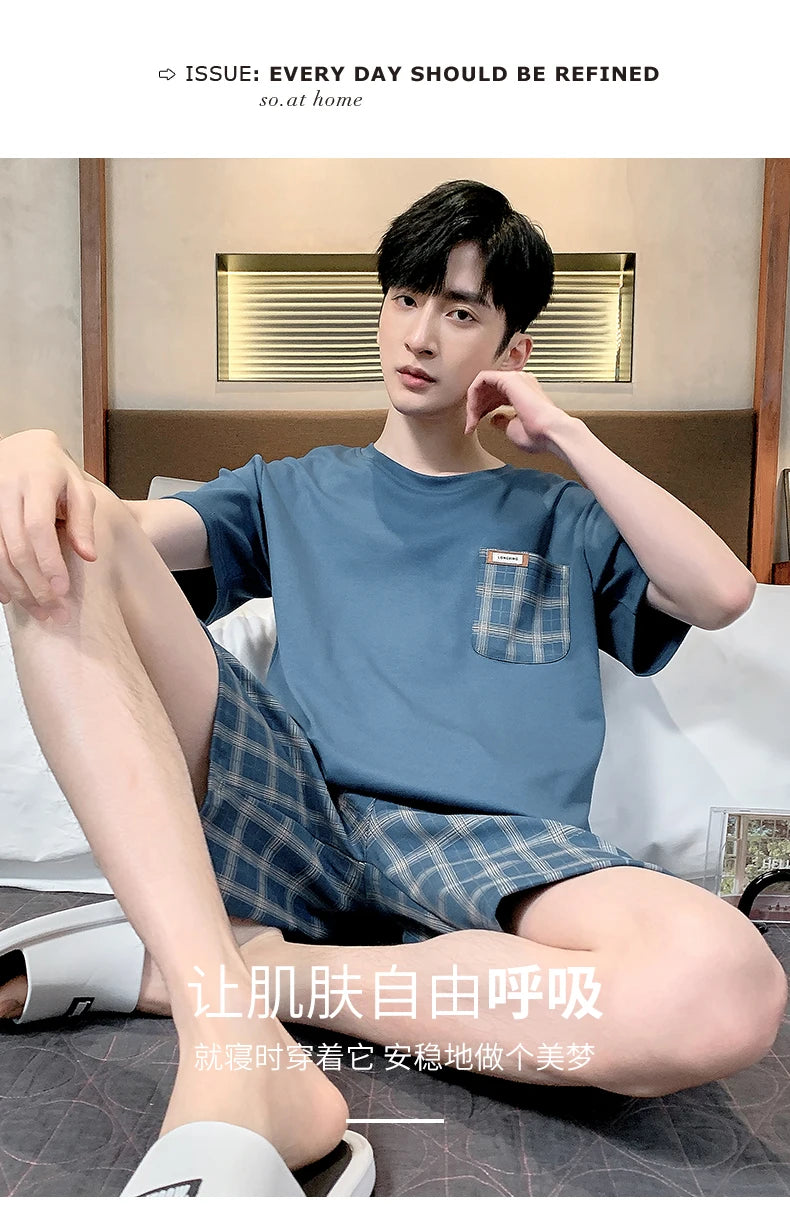 Men Pajamas Short Sleeve Shorts