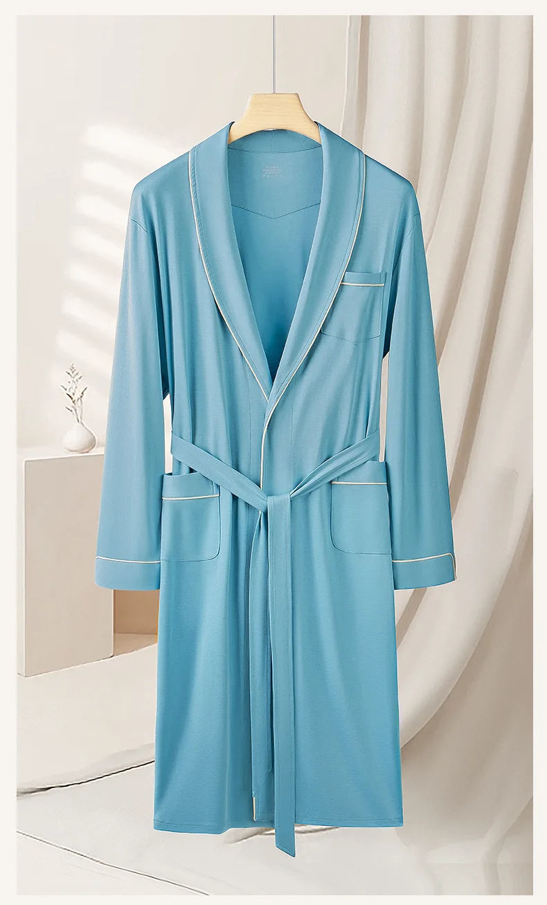 Men Robes Ultra Fine Modal Lounge Robe for Autumn and Winter Soft Silky Bath Robe for Men