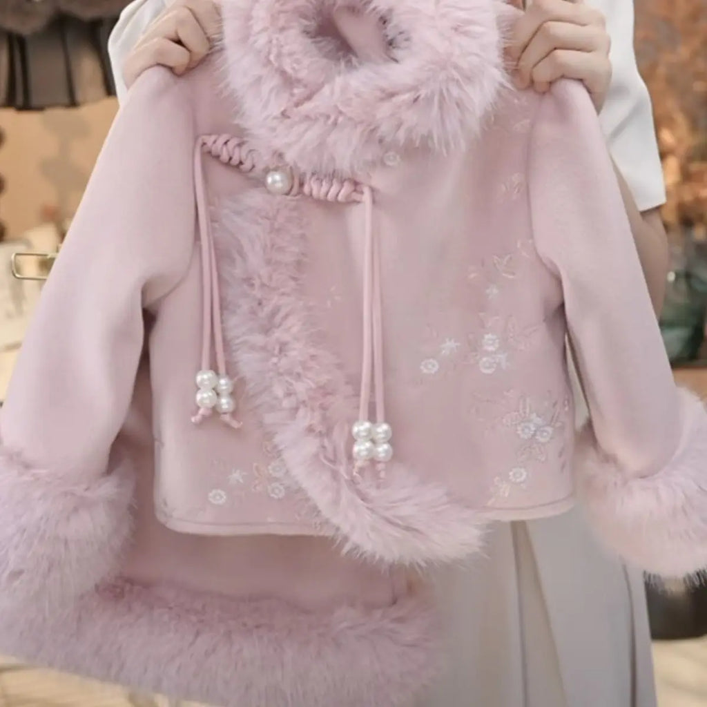 Girls' Winter Embroidery Chinese Style Clothing Set 2026 New Chinese Style Children's Fashion Coat Half Skirt 2-Piece Set LI638