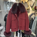 Fox Fur Denim Jacket for Women Fleece-Lined and Thickened Winter 2025 New Korean Style Loose Fit Batwing Sleeve Cotton Coat