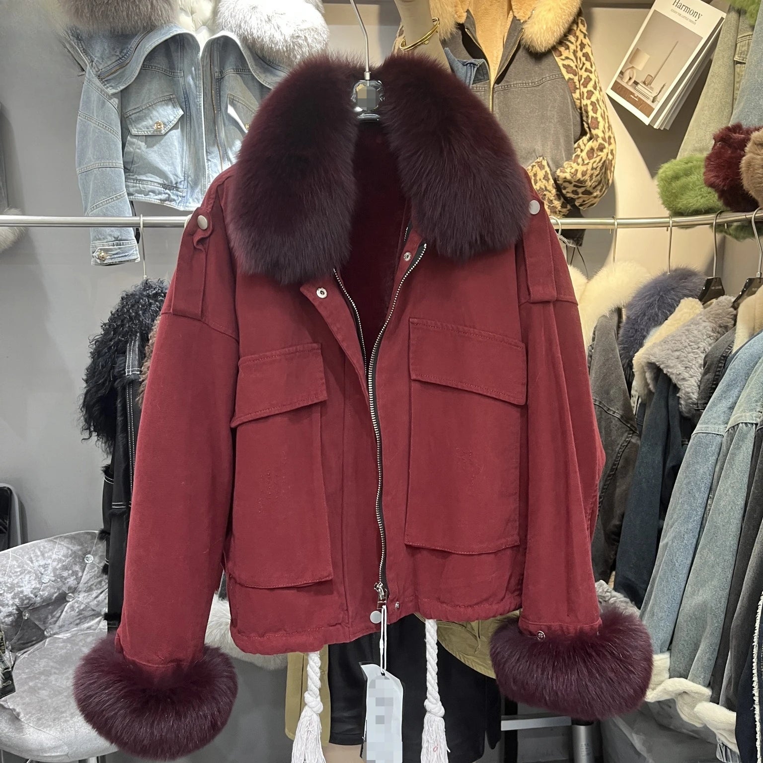 Fox Fur Denim Jacket for Women Fleece-Lined and Thickened Winter 2025 New Korean Style Loose Fit Batwing Sleeve Cotton Coat