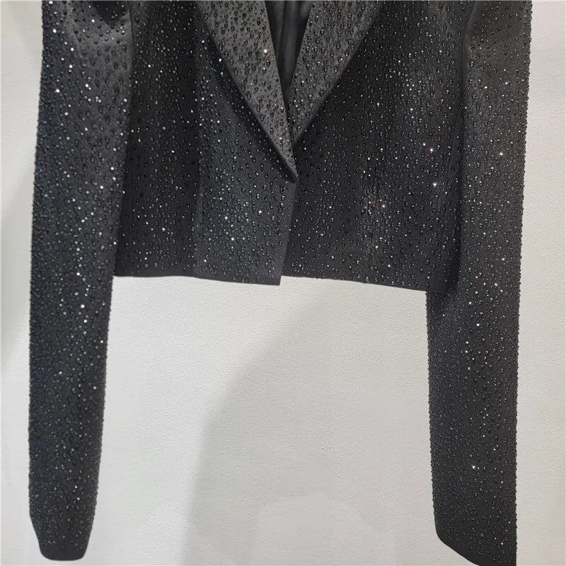 WTHT New Trendy Women's Heavy Industry Diamonds Slim Blazer 2025 Autumn Fashion Lapel Long Sleeves Jacket Female 1LS2291
