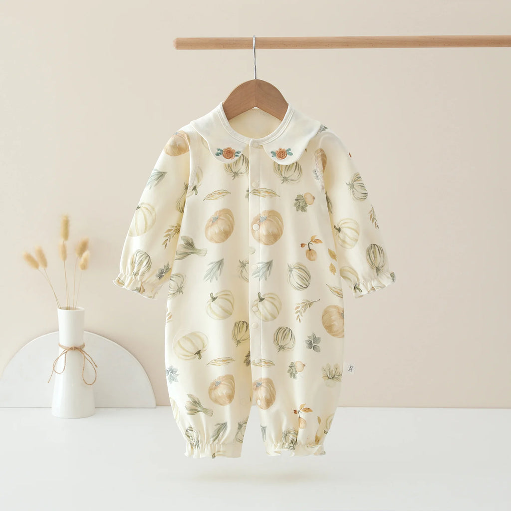 Spring and Autumn Baby Pure Cotton Velvet Jumpsuit with Plant Pattern Printed Baby Girl Clothing High Quality Baby Girl Clothing