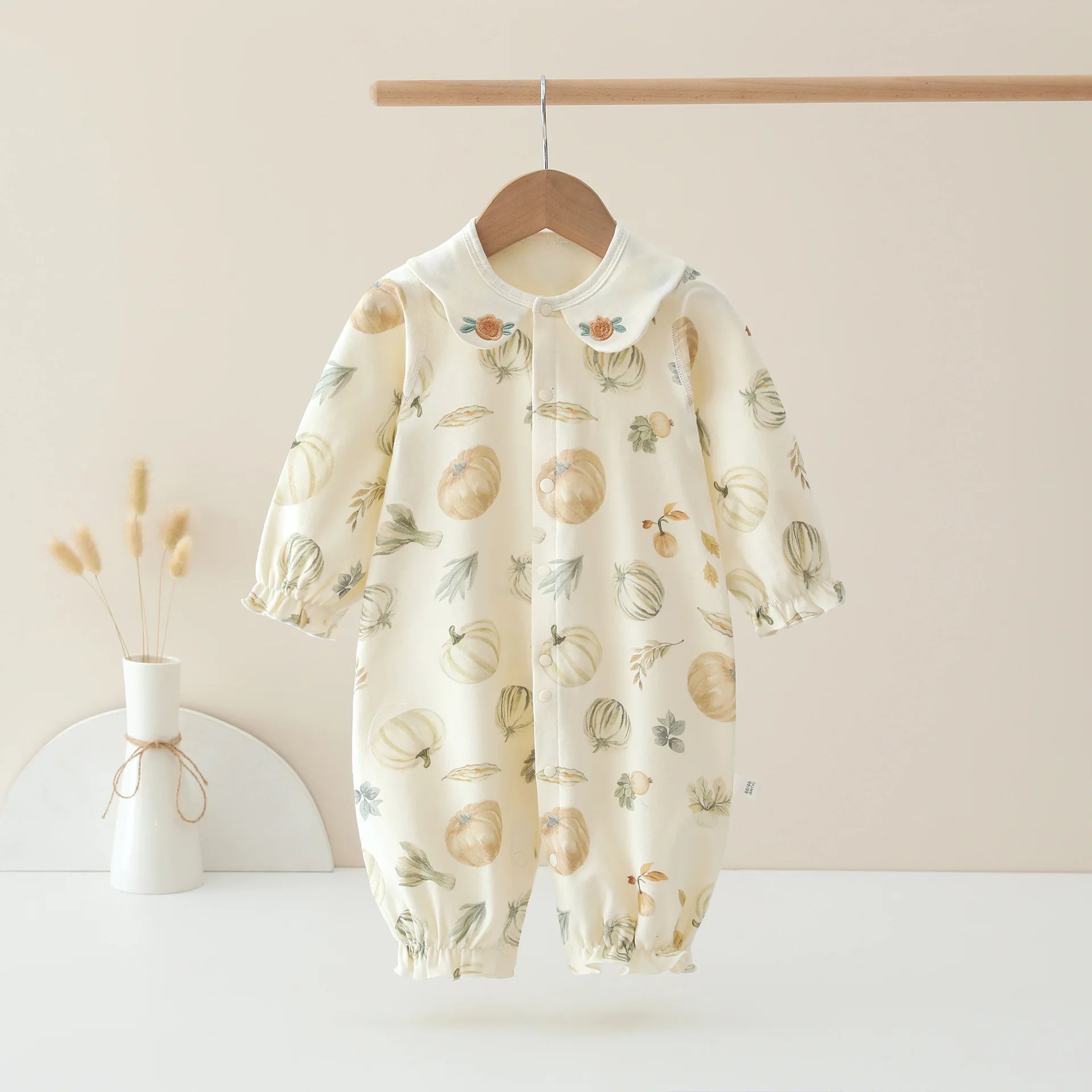 Spring and Autumn Baby Pure Cotton Velvet Jumpsuit with Plant Pattern Printed Baby Girl Clothing High Quality Baby Girl Clothing