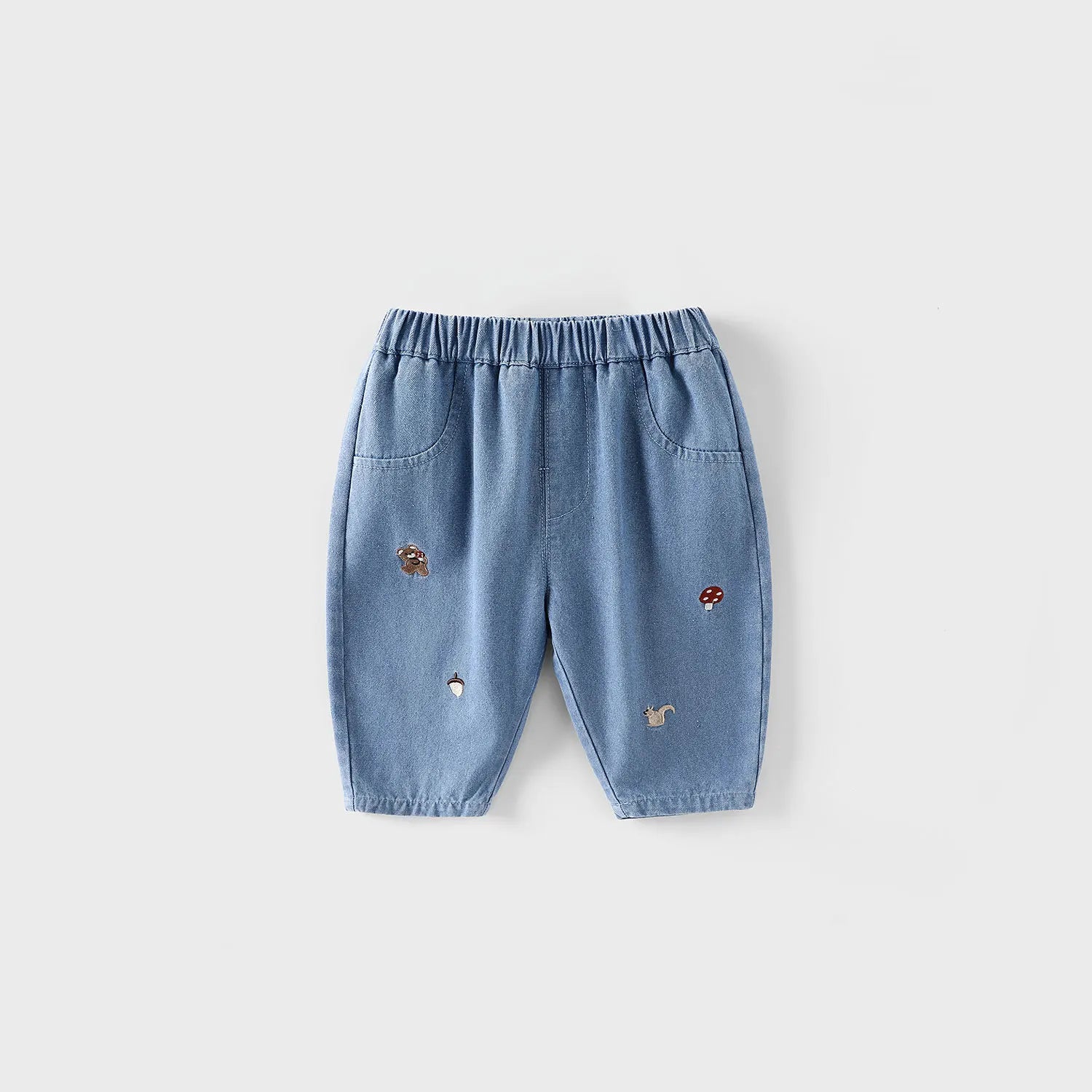 2025 Fall New Toddler Kids Pants Cotton Cartoon Embroidered Harem Pants Baby Boy Casual Striped Denim Baggy Trousers