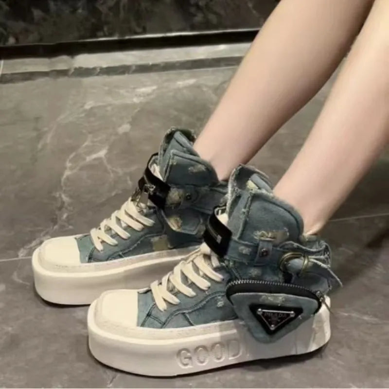 Shoes for Women  Women's Ankle Boots Trendy Retro Denim High-top Women Shoes High-quality Platform Luxury Lady Shoes Botas Mujer