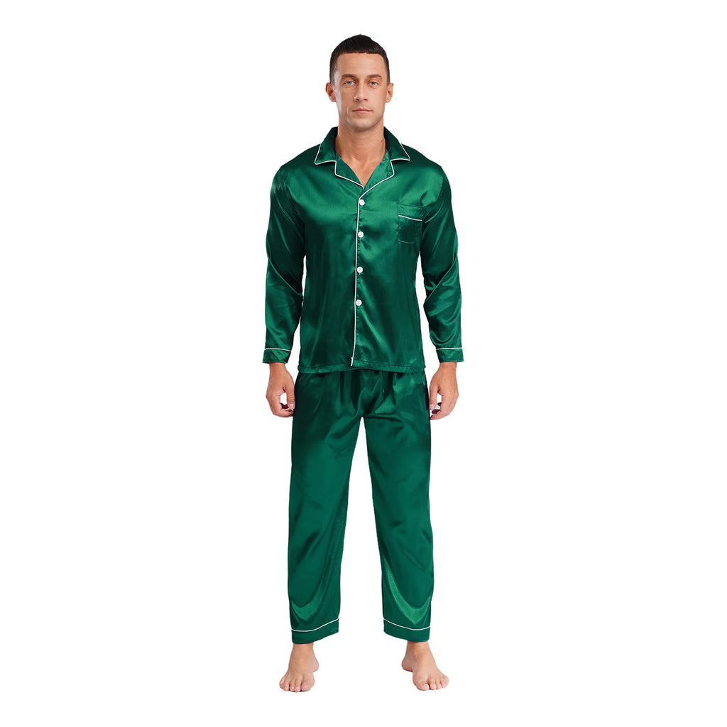 Mens Satin Pajamas Set Two Pieces Sleepwear