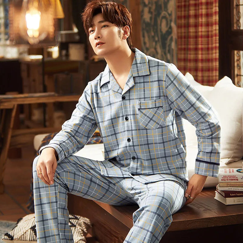 Pajamas for Men, Spring and Autumn Long-Sleeved Cardigans