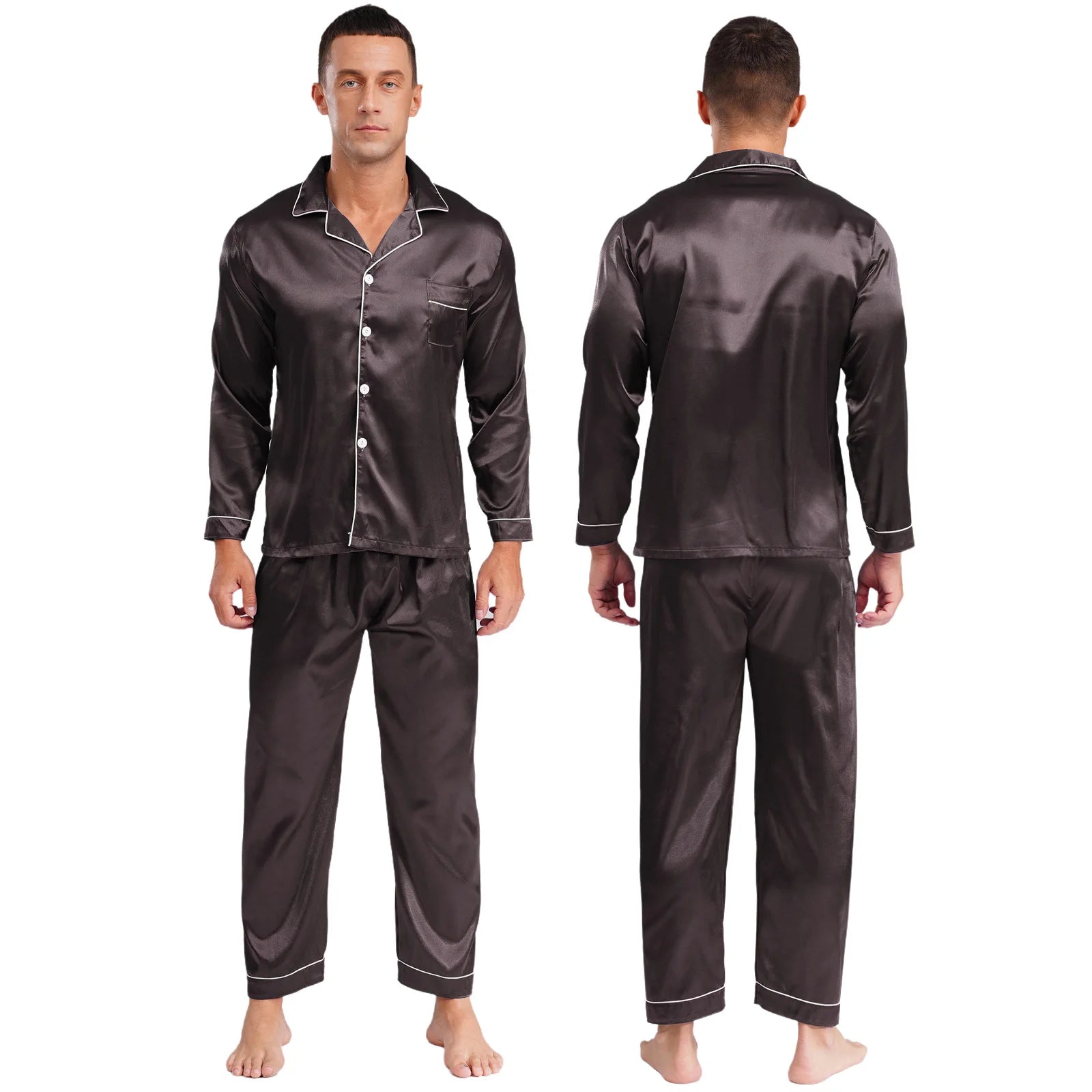 Mens Satin Pajamas Set Two Pieces Sleepwear