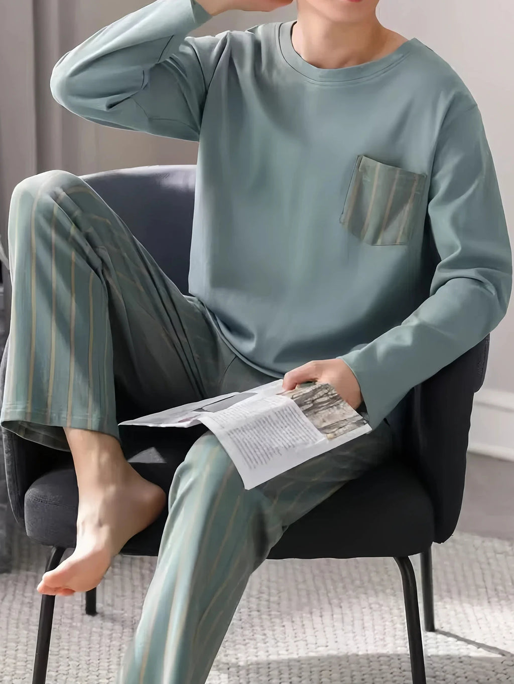 Men's Pajamas Can Be Worn Outside in Spring and Autumn, Cardigan Long-Sleeved New Casual Home Wear Men's Autumn and Winter Suits