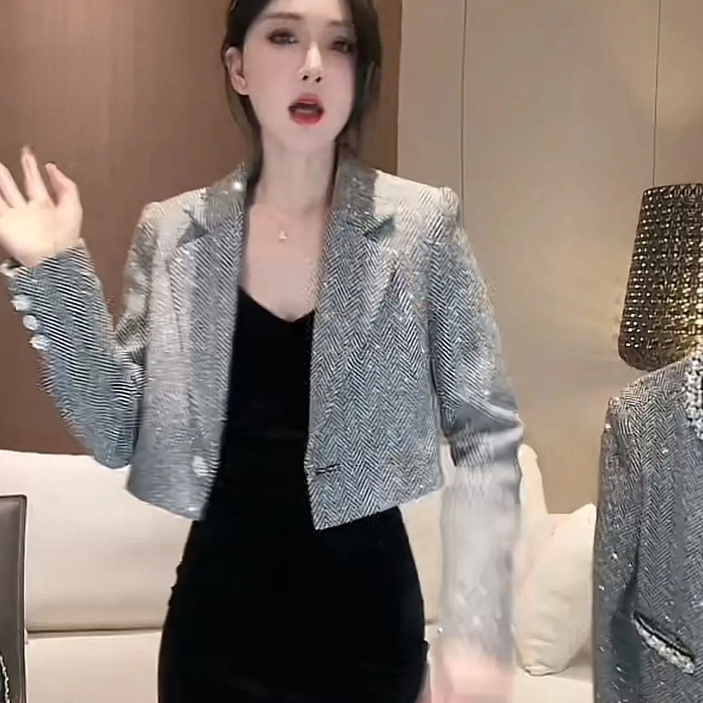 French Jacket Luxury High-end Bling Bling Coat Short Style Fragrant 2026 Spring Autumn Fashionable Long Sleeved Temperament Top