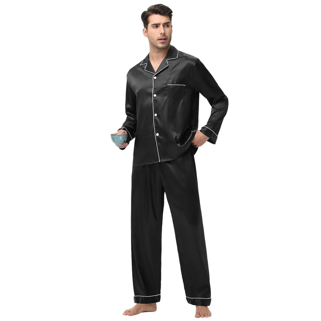 Men Pajamas Set Silk Satin Sleepwear
