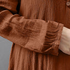 Cotton Women'S Casual Fashion Loose Long Dress With Button Solid Color Dresses