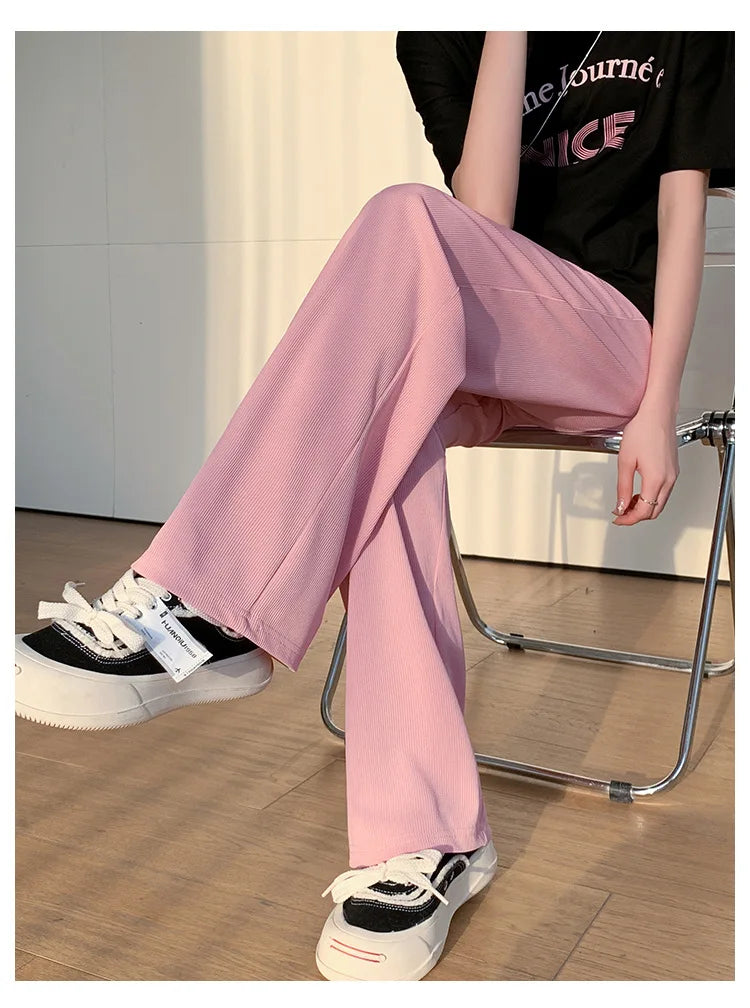 Maternity Clothings Maternity Wide Leg Pregnancy Pants Wear Trousers with Vertical Stripes Clothes for Pregnant Women