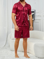 Men's Pajamas Set Summer Sleepwear Sleeve Button-Up Top & Shorts