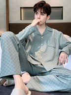 Men's Pajamas Can Be Worn Outside in Spring and Autumn, Cardigan Long-Sleeved New Casual Home Wear Men's Autumn and Winter Suits