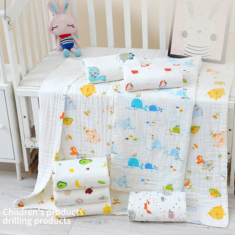 Baby Gauze Bath Towel Pure Cotton Six Layer Absorbent Towel 110cm x110cm Newborn Blanket Children Bath Towel