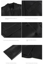 Women Black Brown Soft PU Leather Blazer Shoulder Pads Long Sleeve Single Breasted Loose Casual Jacket Tops Korean Fashion Coat