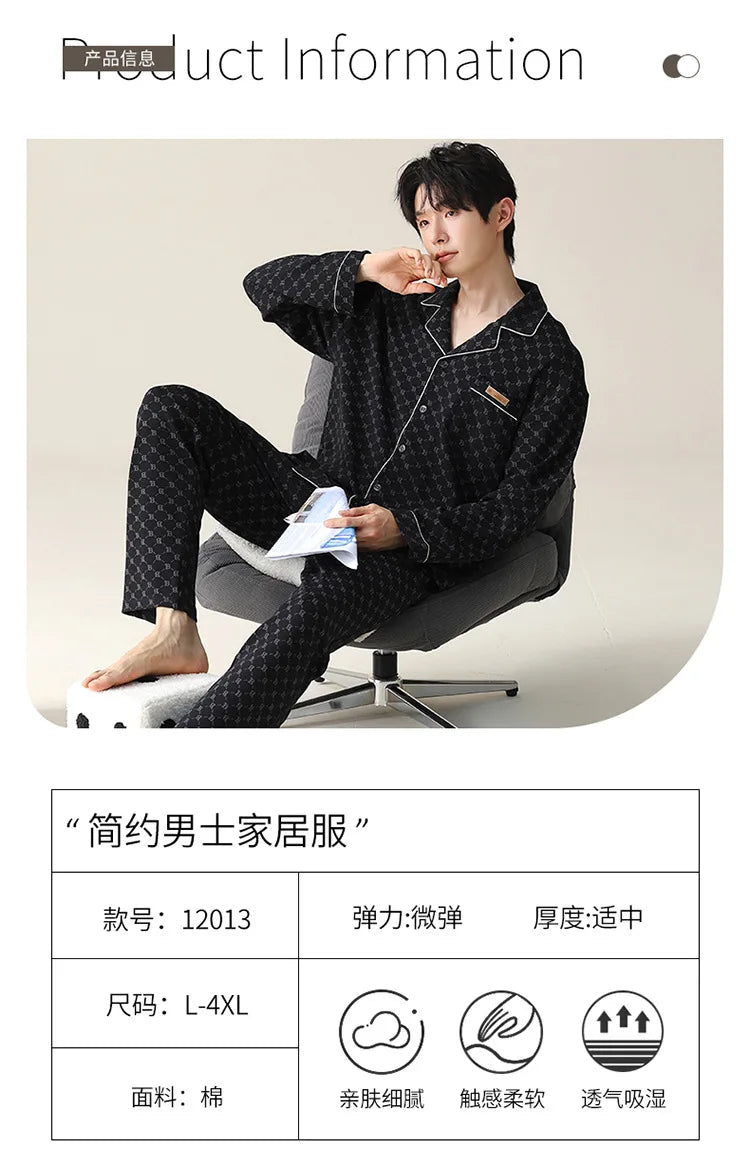 Pajamas for Men Sleepwear Sleeping Autumn Cotton Large-sized Casual Long-sleeved Pants Summer Winter Suits
