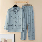 Men's Thin Cotton Pajamas Long Sve Long Pants Two-Piece Set Casual