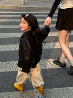 2025 Autumn New Children Long Sleeve Pu Leather Coat Fashion Girls Leather Jacket Solid Boys Lapel Zipper Jacket Kids Clothes