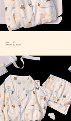 Postpartum Clothing Cartoon Bear Autumn Long Sleeve Outerwear Pajama Women Set Home Clothes Maternity Ladies Sleepwear Hoemwear