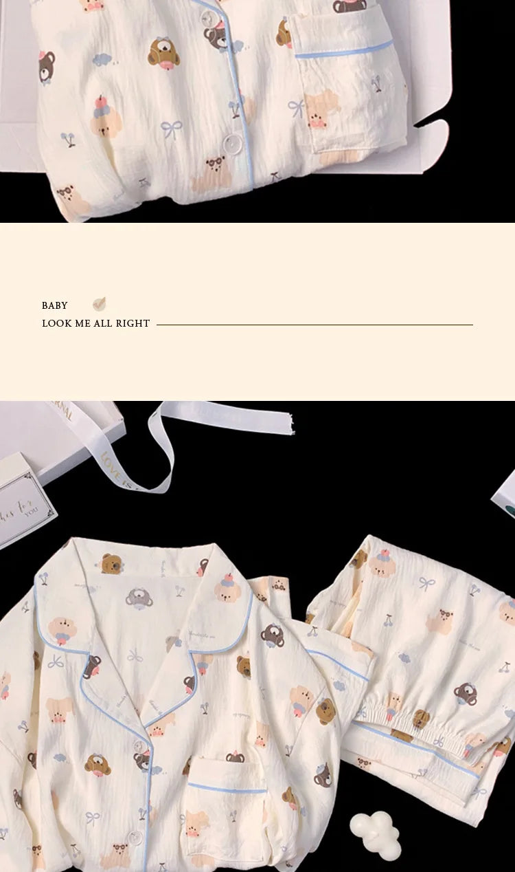 Postpartum Clothing Cartoon Bear Autumn Long Sleeve Outerwear Pajama Women Set Home Clothes Maternity Ladies Sleepwear Hoemwear