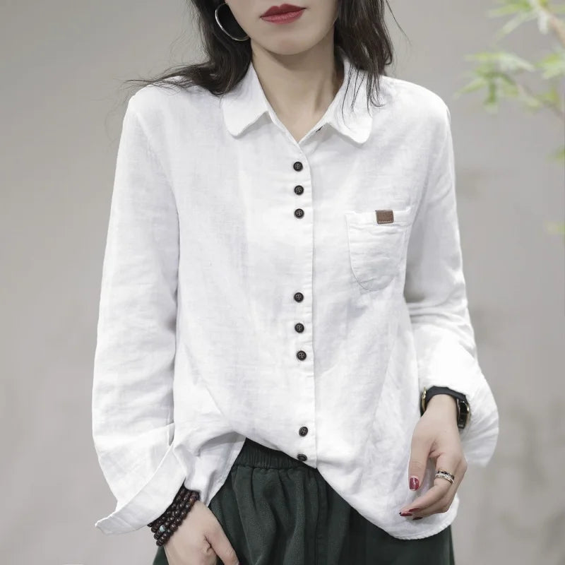 Women's Shirt Spring and Autumn Casual Literary Retro Cotton Fashion Versatile Fashionable Top