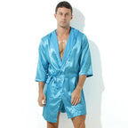 Sexy Sleepwear Men Robes Bathrobes Soft Silky Short Sleeve Nightgown Mens Homewear Dressing Gown Male Pajamas (No shorts)