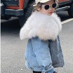 Winter New Children's Denim Parkas Nature Big For Fur Collar Design Thicker Warm Fur Coat Girls Down Jacket A3073