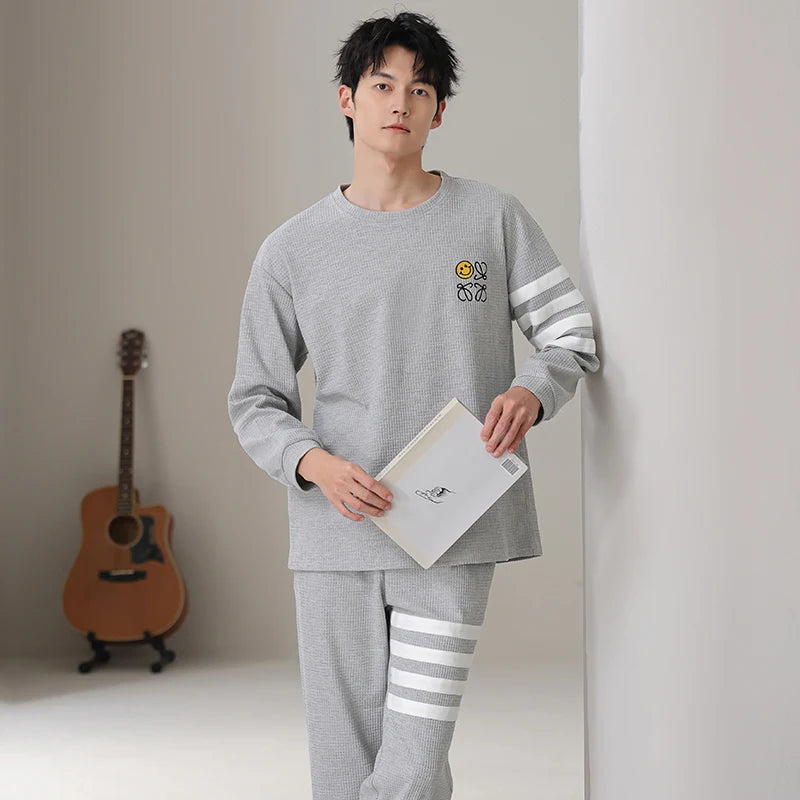Men Pajamas Set 100% Cotton Casual Sleepwear