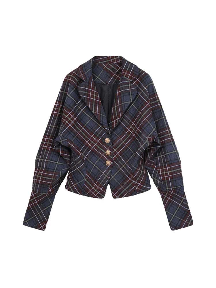 Women's Plaid Blazer Coat Fashion 90s Vintage Streetwear Harajuku Long Sleeve Suit Jacket Outerwear Top Emo 2000s Clothes 2023