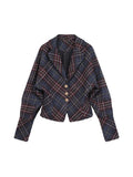 Women's Plaid Blazer Coat Fashion 90s Vintage Streetwear Harajuku Long Sleeve Suit Jacket Outerwear Top Emo 2000s Clothes 2023