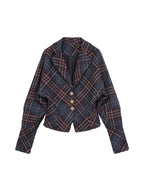 Women's Plaid Blazer Coat Fashion 90s Vintage Streetwear Harajuku Long Sleeve Suit Jacket Outerwear Top Emo 2000s Clothes 2023