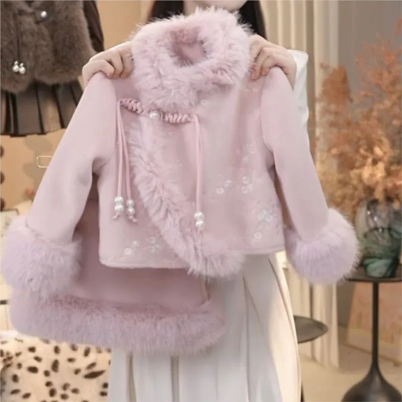 Girls' Winter Embroidery Chinese Style Clothing Set 2026 New Chinese Style Children's Fashion Coat Half Skirt 2-Piece Set LI638