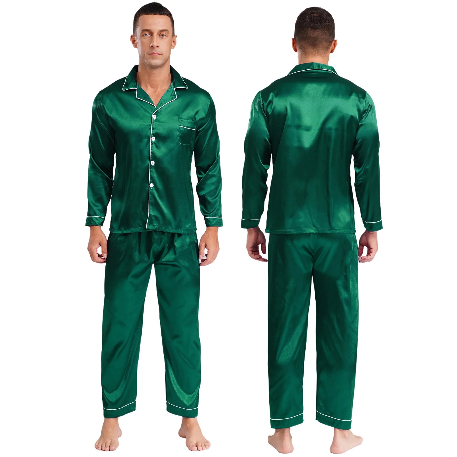 Mens Satin Pajamas Set Two Pieces Sleepwear