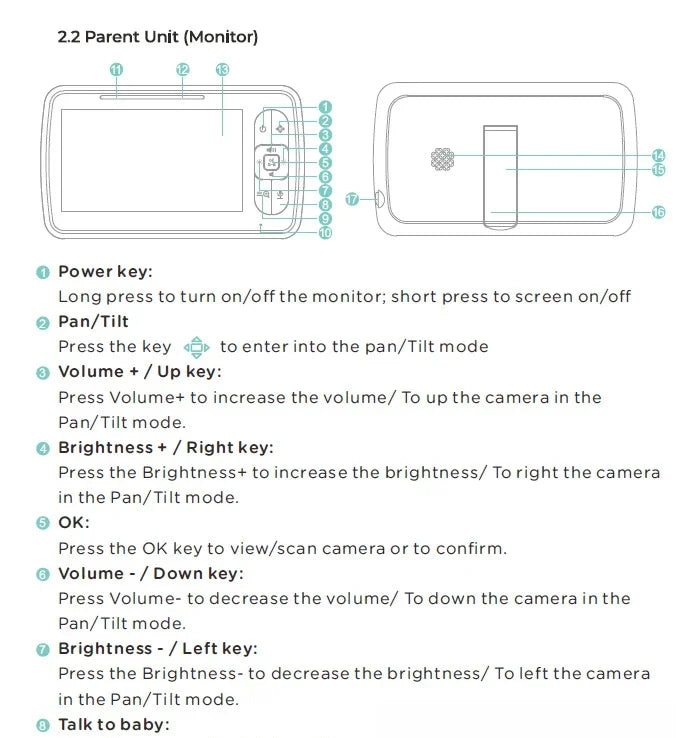 5 Inch Large Screen 360 Degree Bobbing Head 5 Inch Baby Monitor