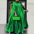 Elegant Evening Dress VONDA Women Pleated Stand Collar Long Sleeve Satin Party Sundress Autumn Casual Solid Loose Robe Vestidos