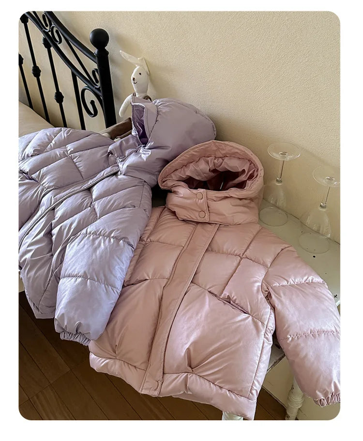 Children's Jacket Girl Thickened Cotton Padded Hooded Puffer Coat 4-8Y Boys Girls Warm Winter Clothes for Kids Shiny Outerwear