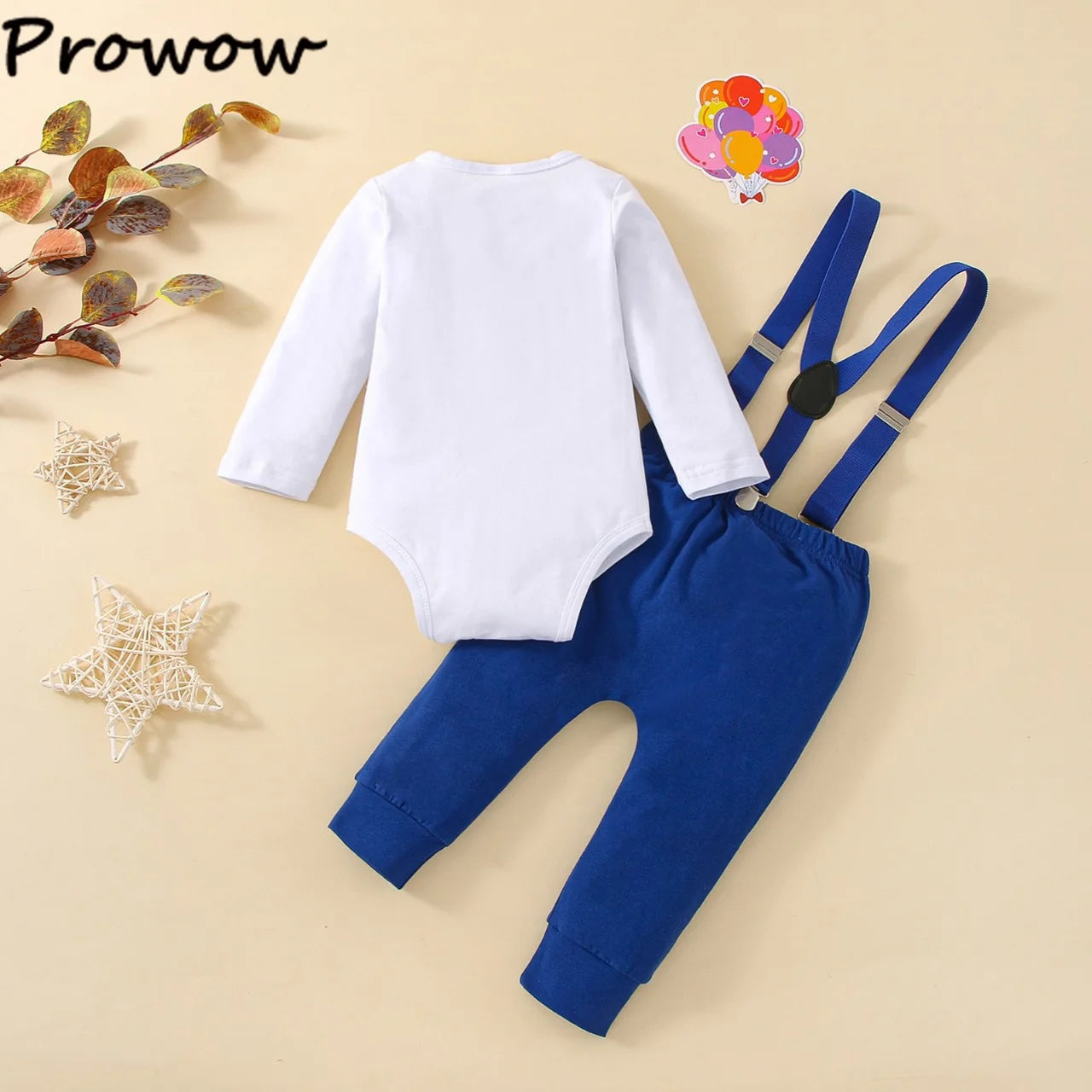 Baby Boys Birthday Outfits Sets Balloon Letter"1" Bodysuit and Y-back Suspender Shorts 1 Year Birthday Baby Cake Smash Clothes