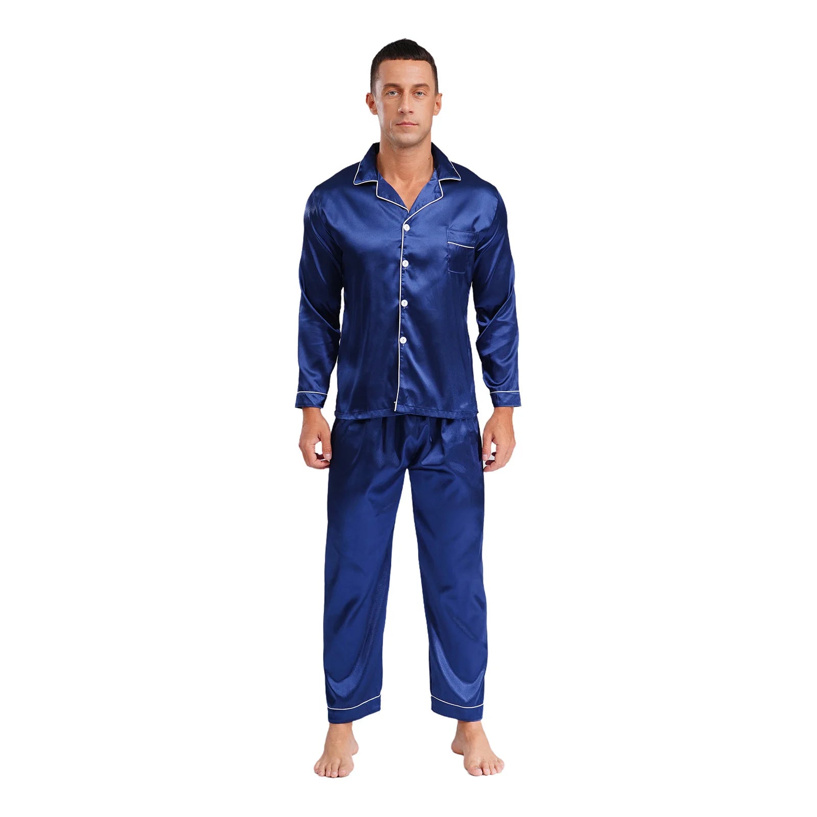 Mens Satin Pajamas Set Two Pieces Sleepwear